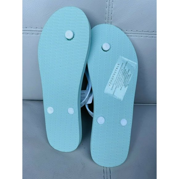 NWT Aeropostale Geometric Turquoise Aqua Blue Silver Metallic Flip Flops 8 Women - Picture 5 of 5
